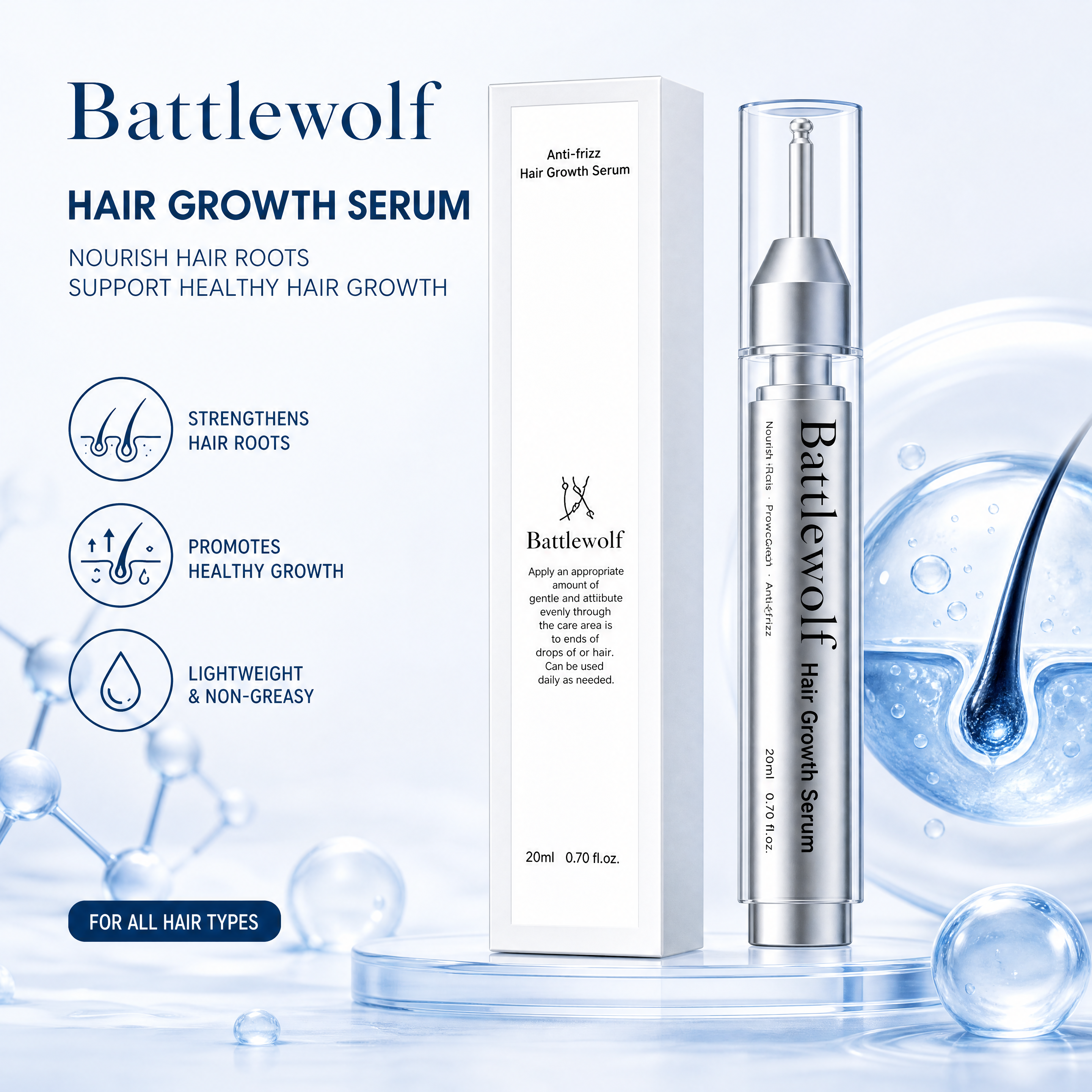 BATTLEWOLF Hair care essence 20ML Anti-hair loss essence, strengthen hair roots, rosemary hair oil serum suitable for men and women