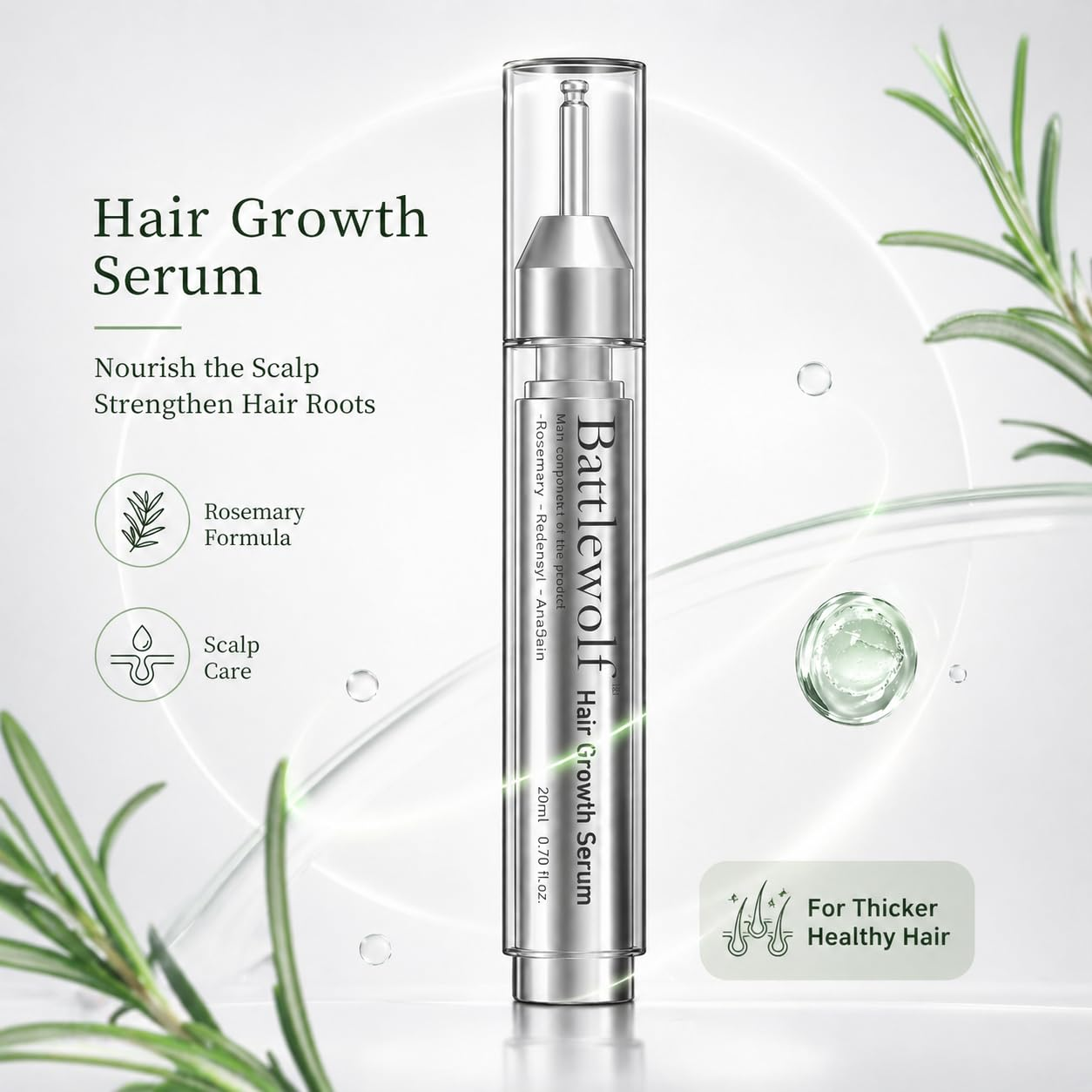 BATTLEWOLF Hair care essence 20ML Anti-hair loss essence, strengthen hair roots, rosemary hair oil serum suitable for men and women